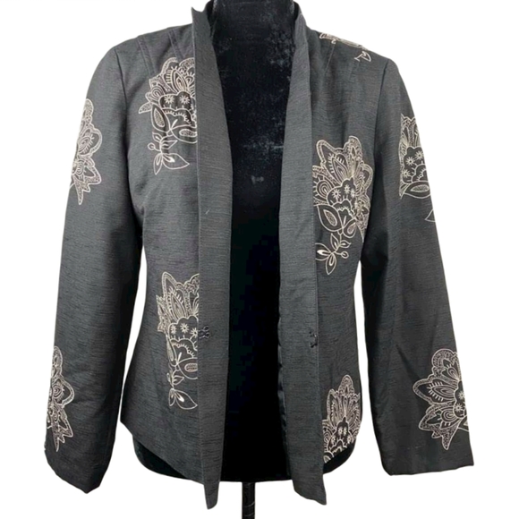 SILKLAND Blazer Jacket Grey Cream Silk Mandala - Picture 3 of 7